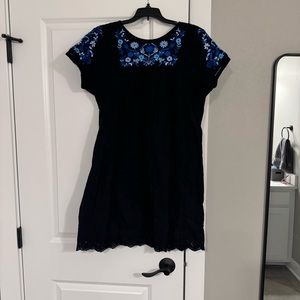 🤩 REBECCA TAYLOR Folk Garden Blue Embroidered Short Sleeve Dress. Size 8